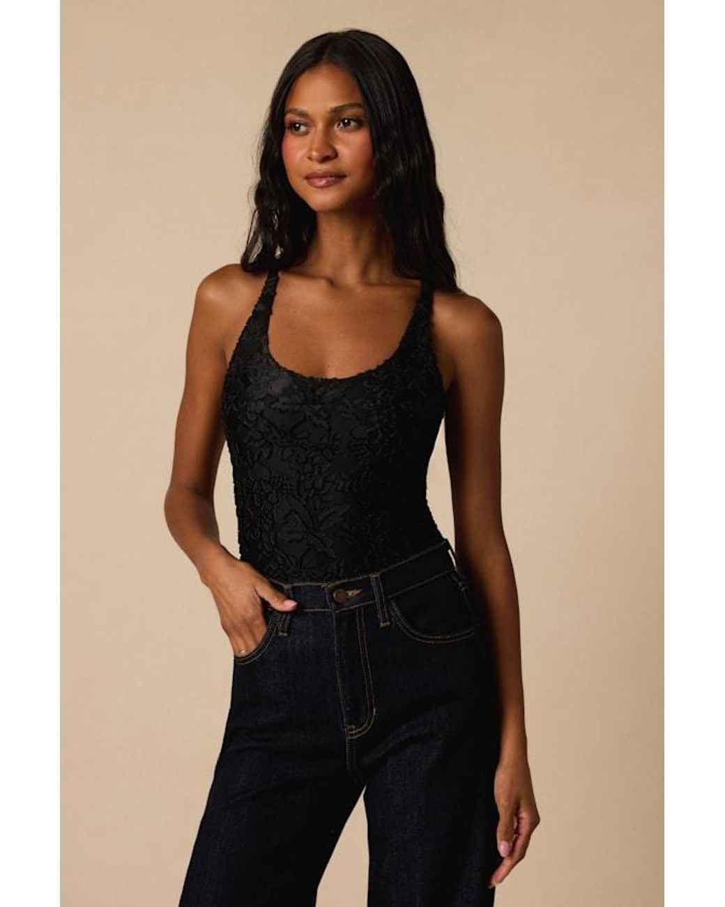 Lulus Black Jasper Burnout Velvet Bodysuit