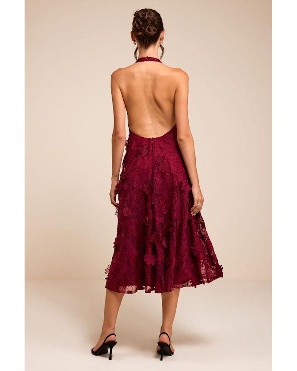 Lulus Kennia 3D Floral Embroidered Halter Midi Dress