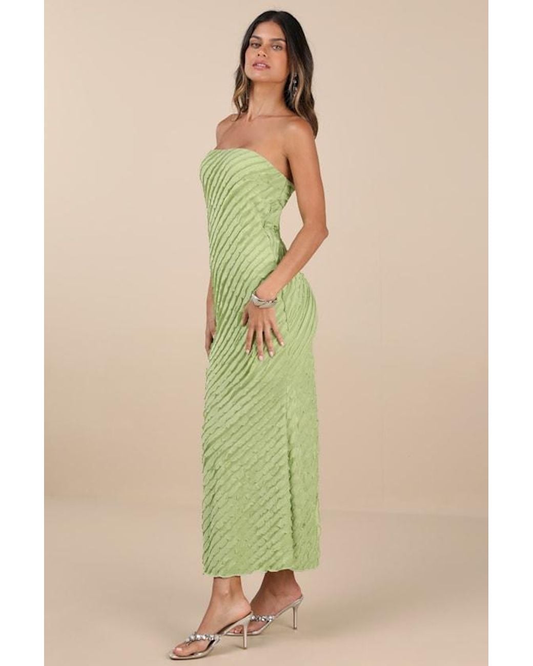 Lulus Faelyn Light Strapless Ruffled Midi Dress in Green | Lyst