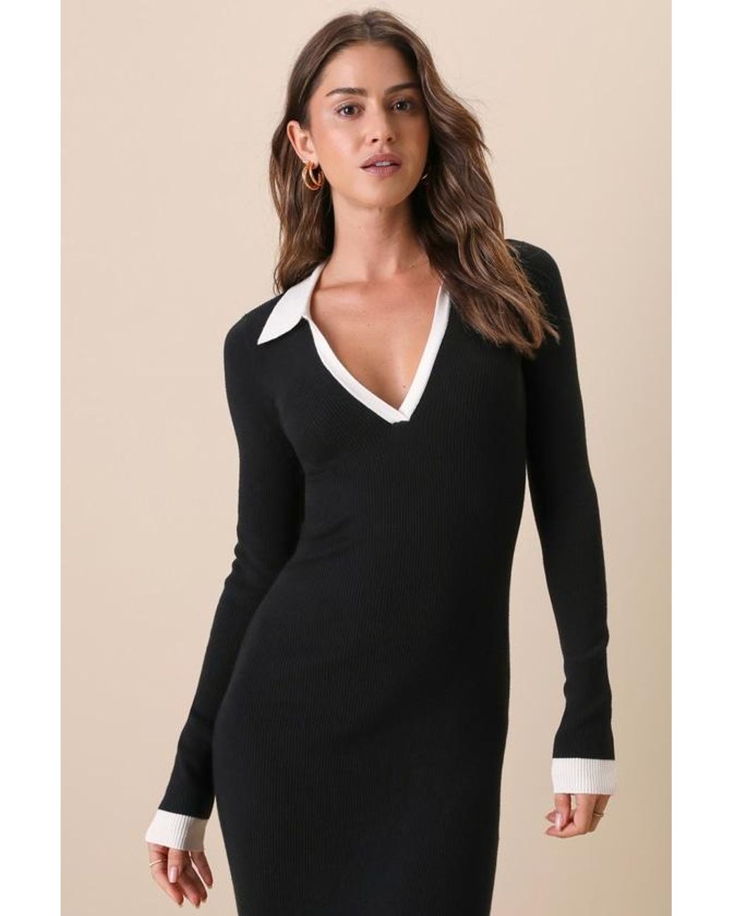 Lulus Natural Successful Sophistication Color Block Midi Sweater Dress