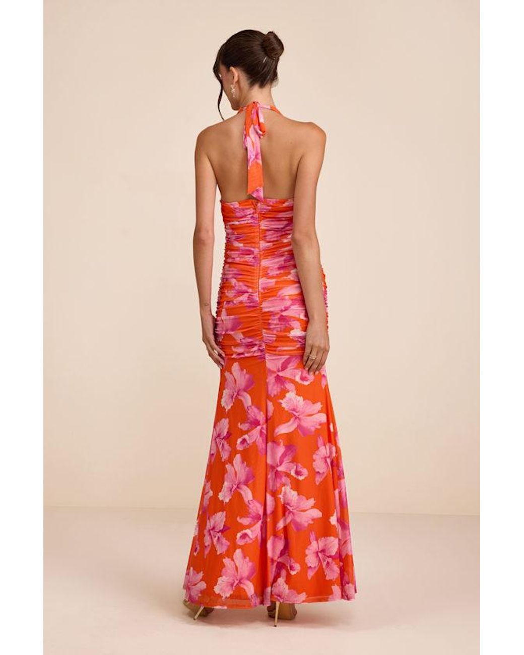 Lulus Red Fiametta And Floral Ruched Maxi Dress