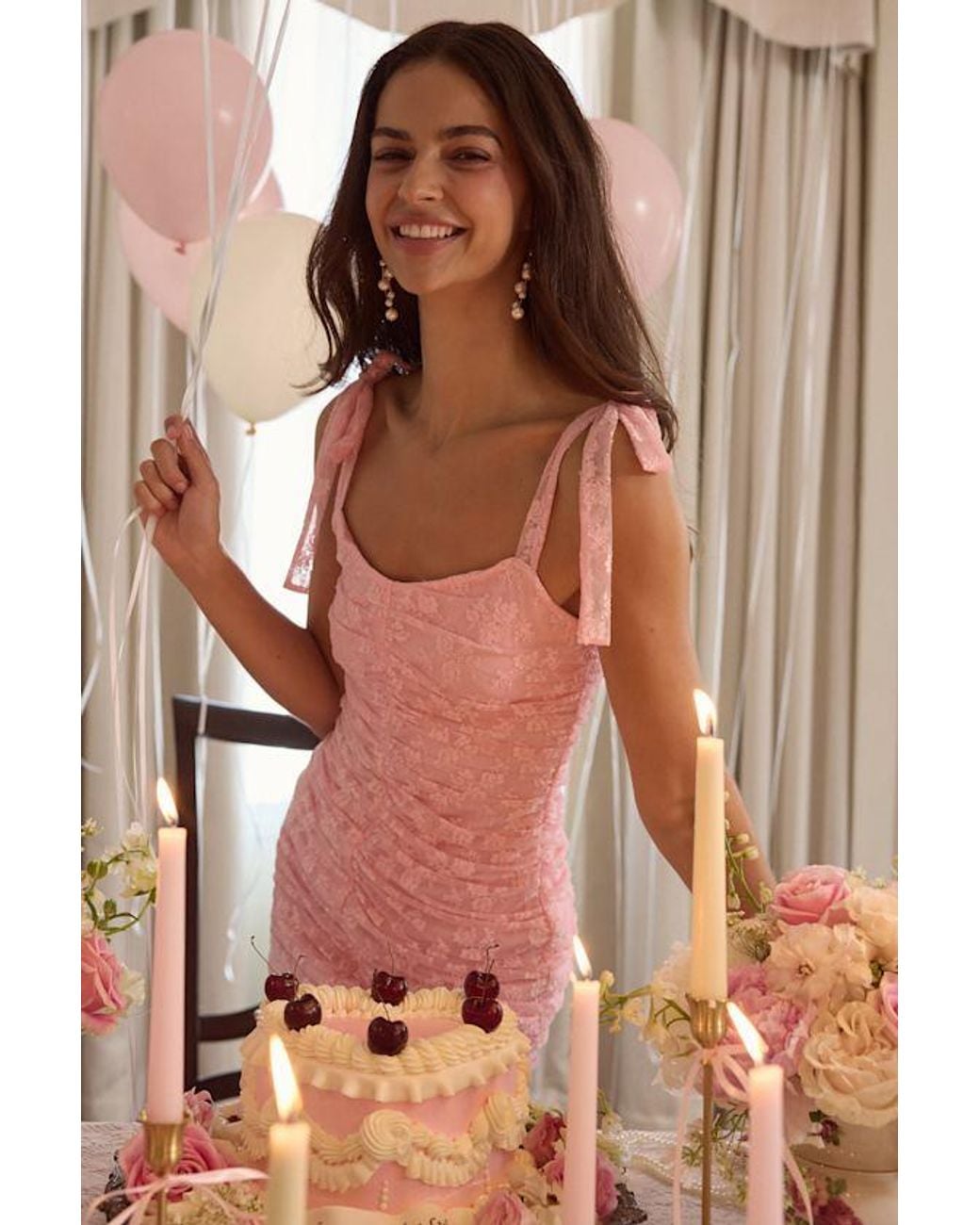 Lulus Pink Be Mine Forever Floral Lace Ruched Bodycon Dress