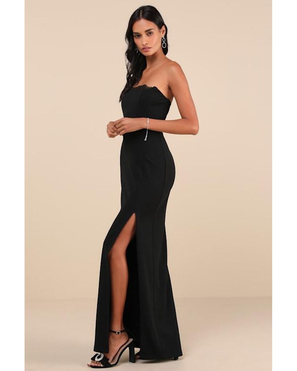 Lulus Black Memorably Iconic Strapless Lace Bustier Maxi Dress