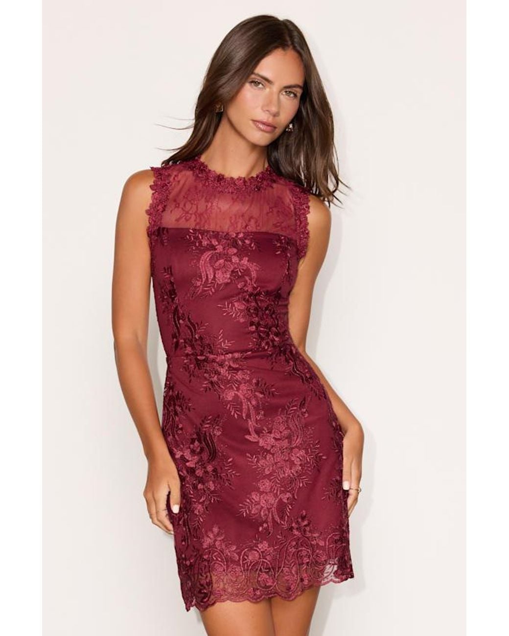 Lulus Cirella Berry Embroidered Sleeveless Mini Dress