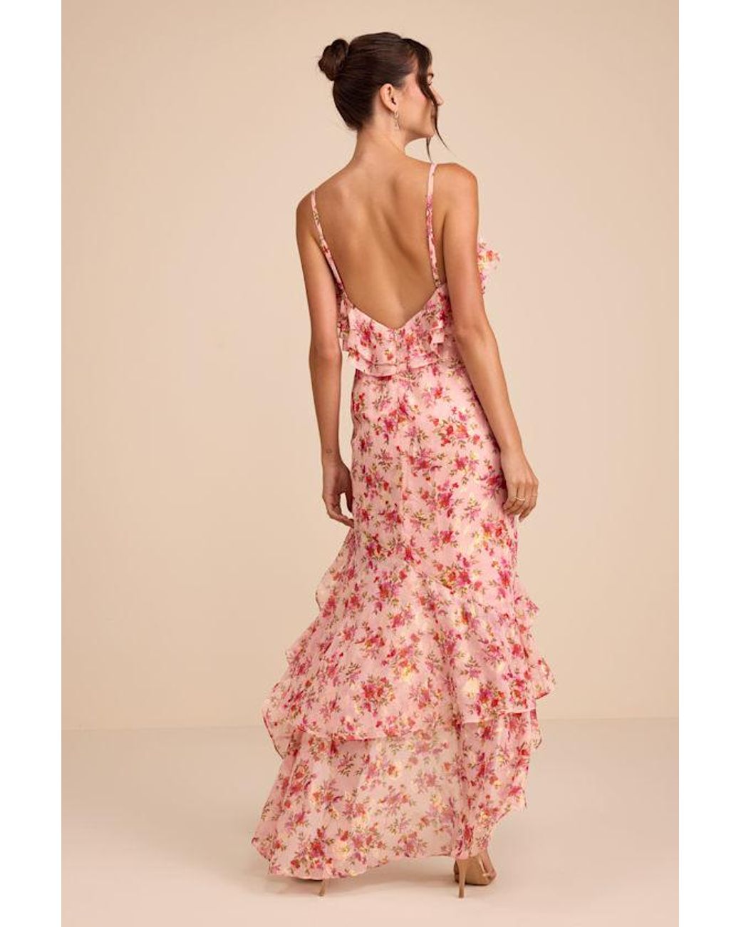 Lulus Pink Tameron Floral Ruffled High-Low Maxi Dress