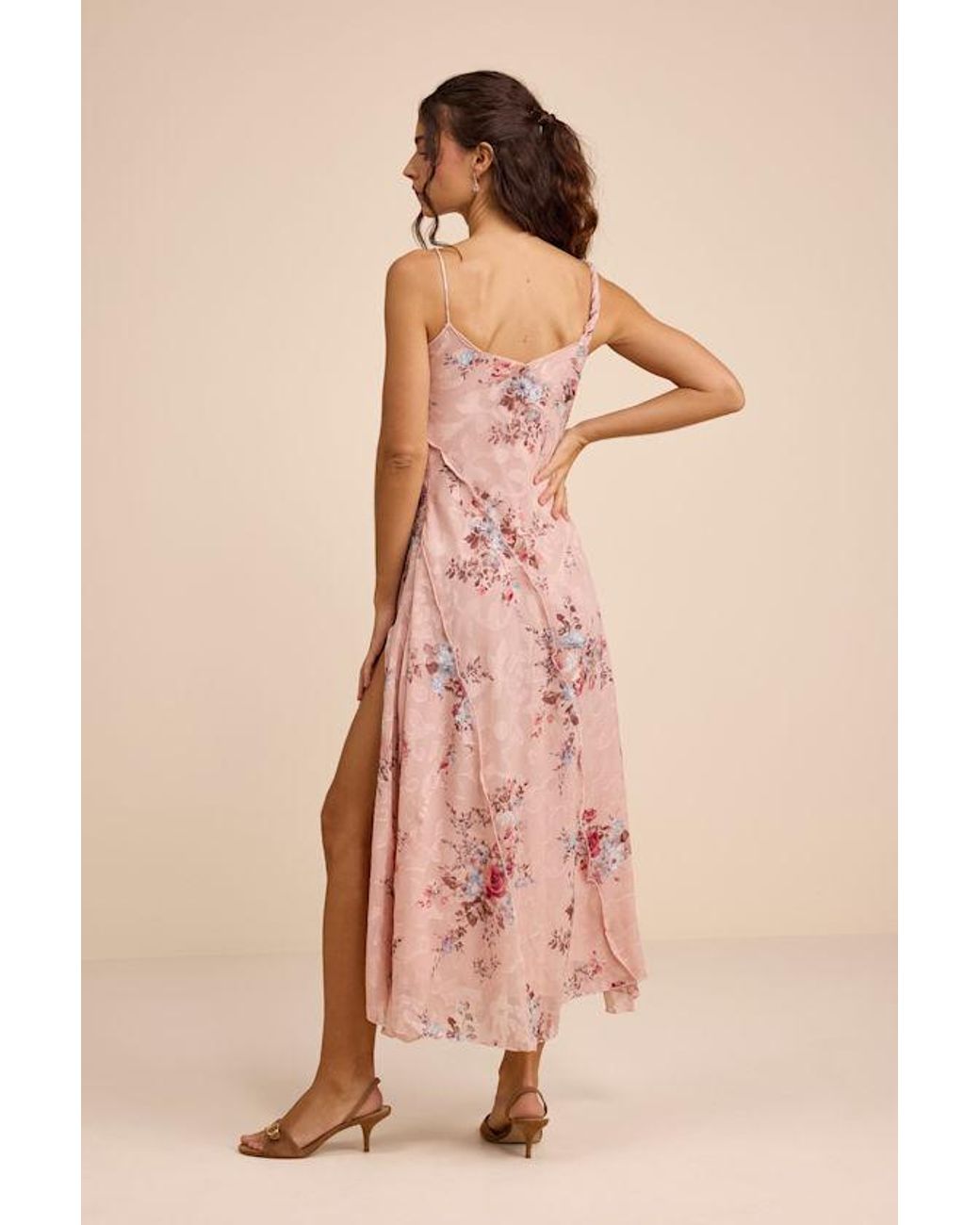 Lulus Eirwen Blush Floral Burnout Asymmetrical Midi Dress in Pink | Lyst