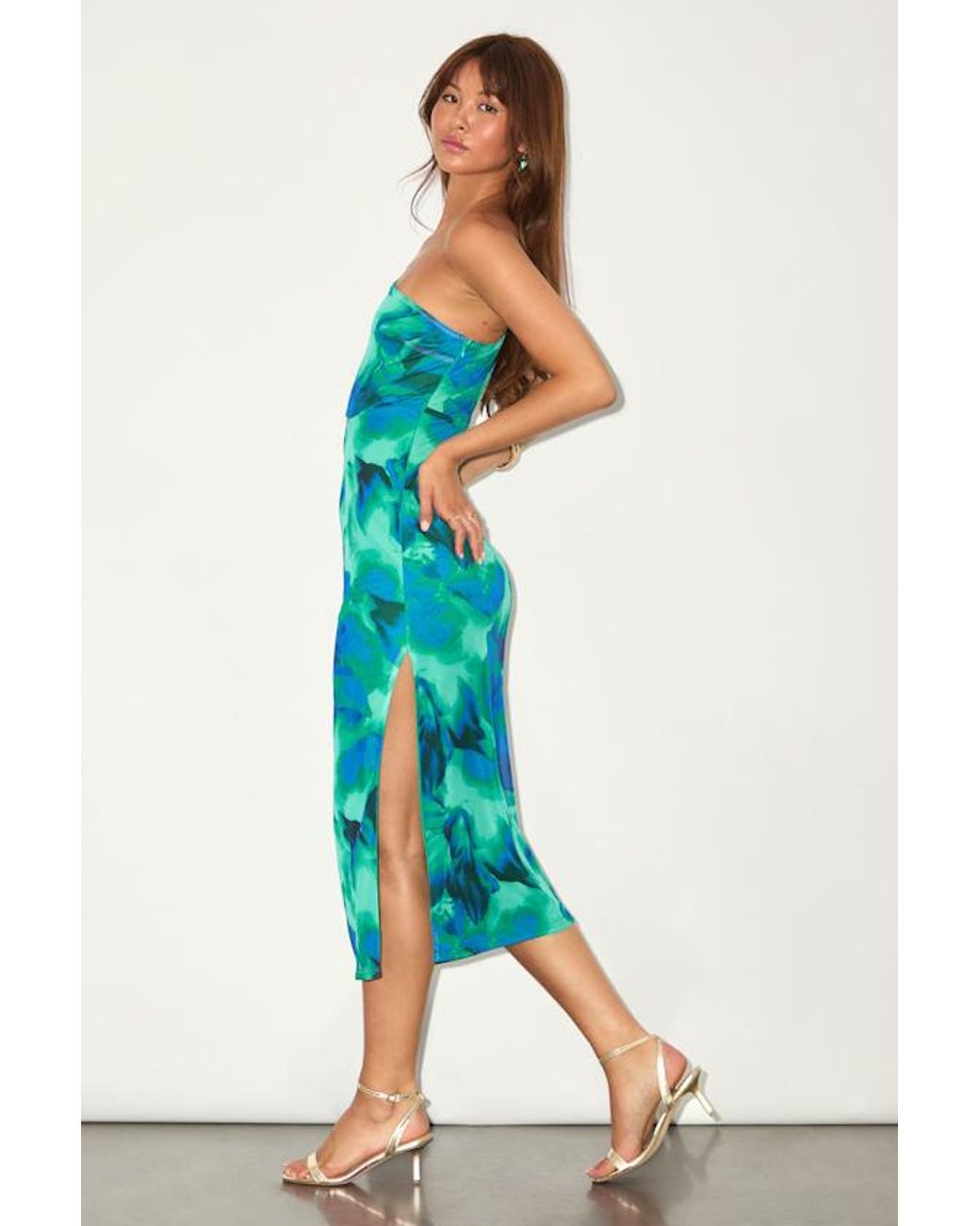 Lulus Blue Ismerida And Abstract Mesh One-Shoulder Midi Dress