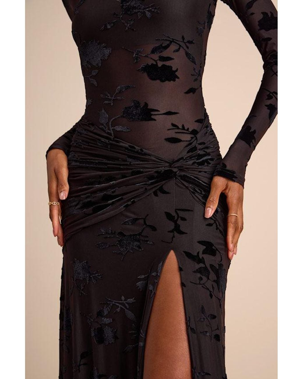 Lulus Black Charlize Sheer Mesh Velvet Burnout Maxi Dress