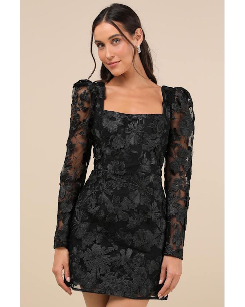 Lulus Black Masterfully Eloquent 3D Floral Mini Dress