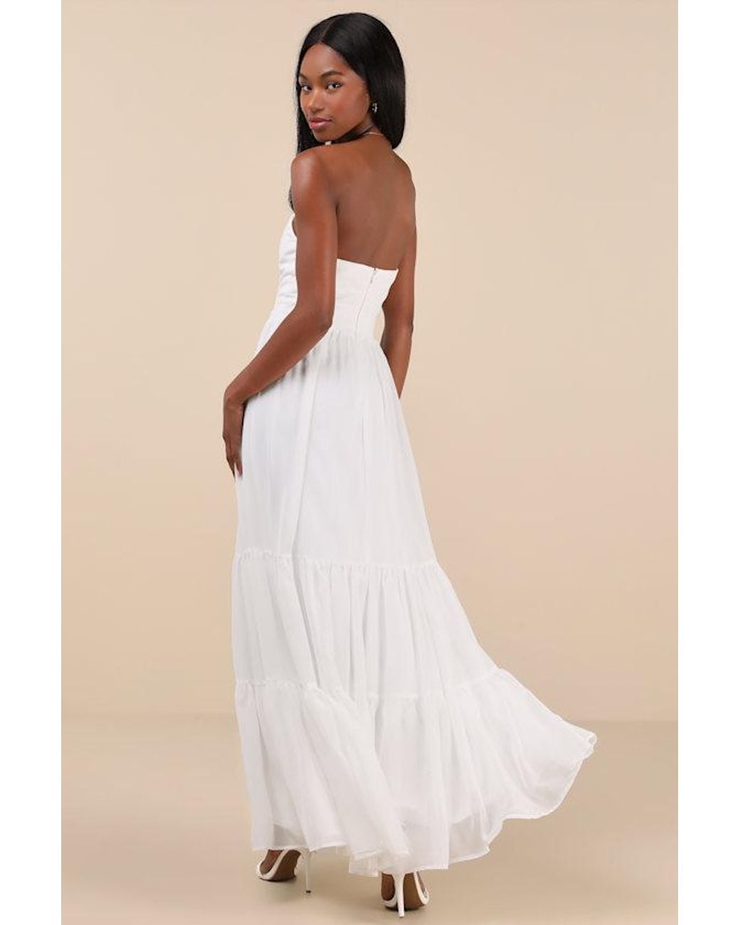 Lulus Natural Special Moment Strapless Bustier Maxi Dress