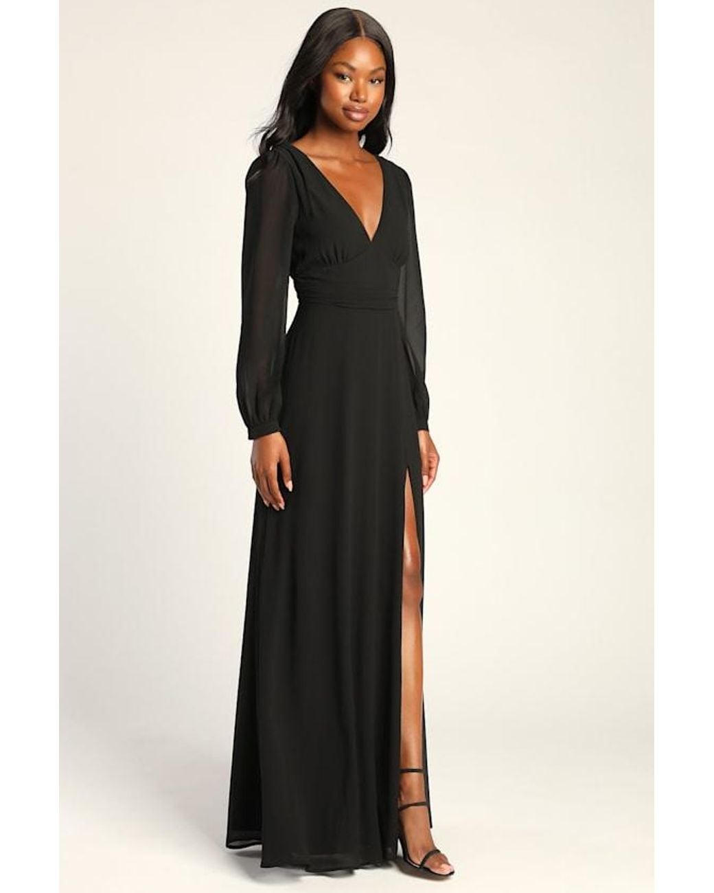 Lulus Black Love You So Long Sleeve Maxi Dress