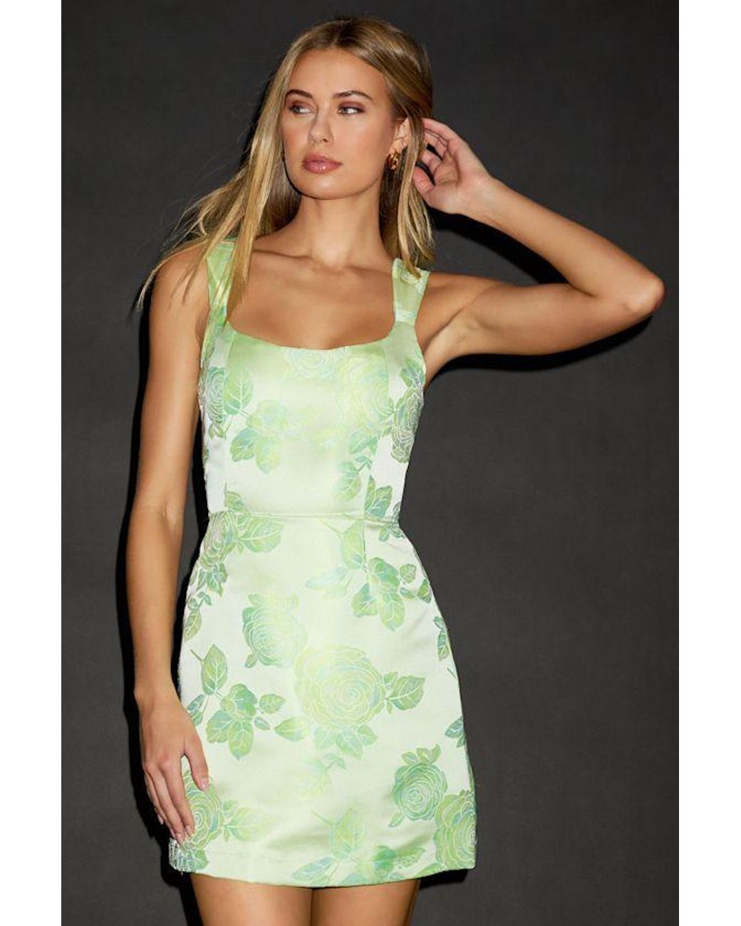 Lulus Green Brighter Side Light Floral Satin Jacquard Mini Dress