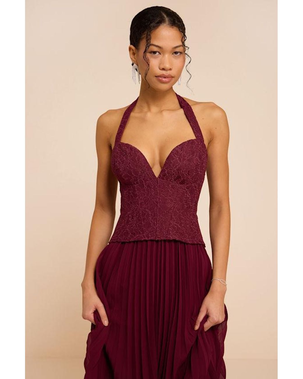 Lulus Red Baylin Lace Bustier Midi Dress