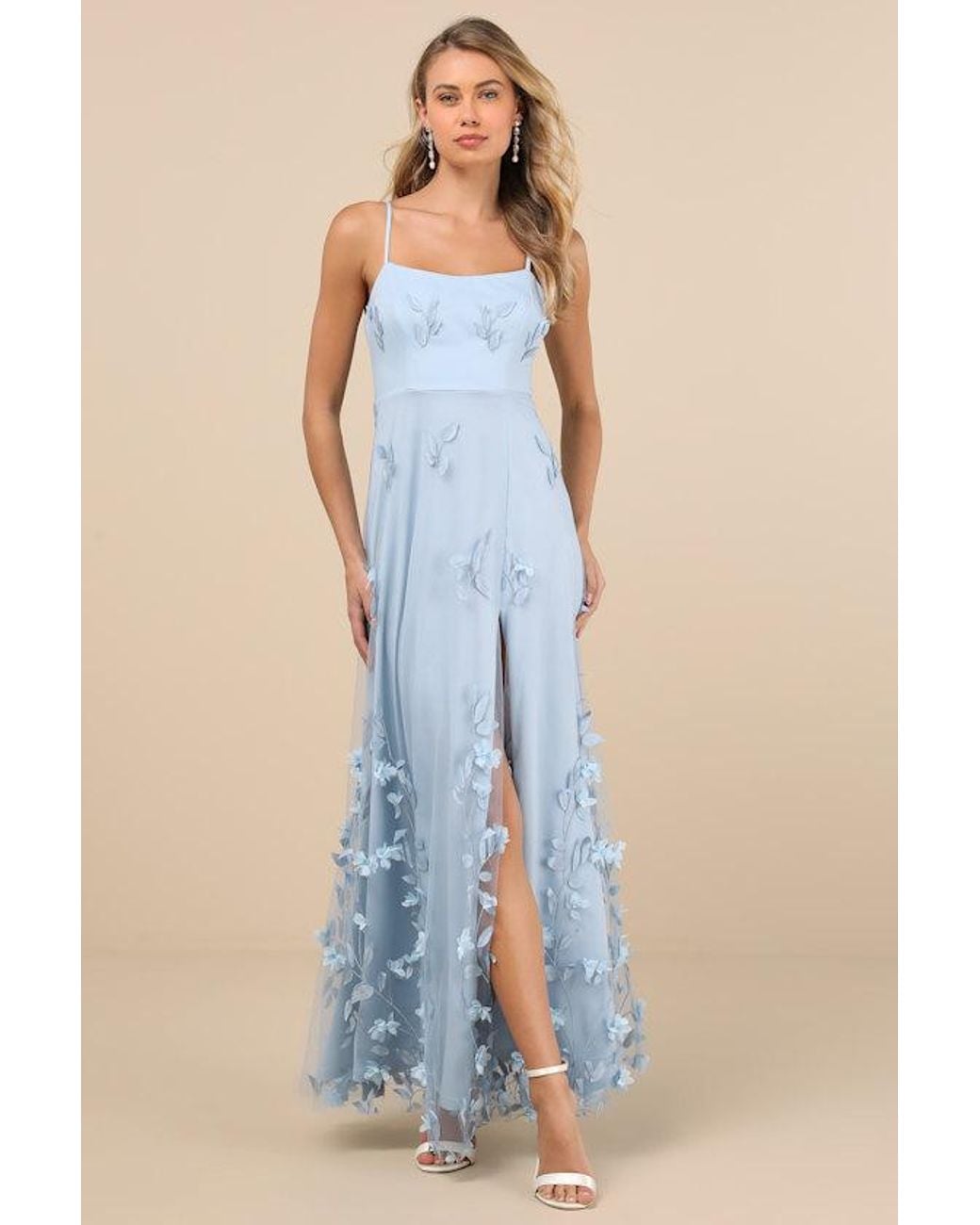 Lulus Blue Abundant Charm 3D Floral Applique Maxi Dress