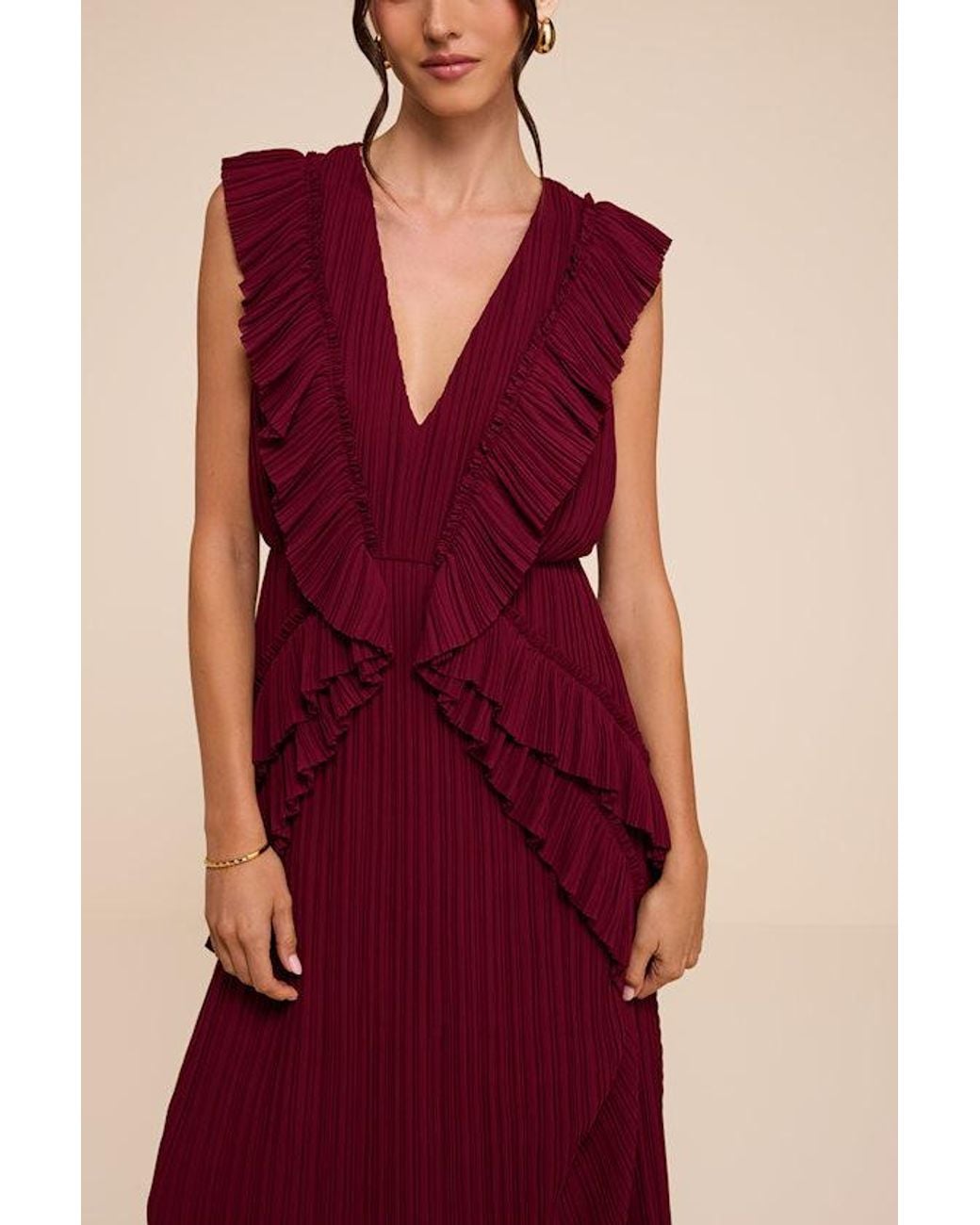 Lulus Red Flora Pleated Ruffled Maxi Dress