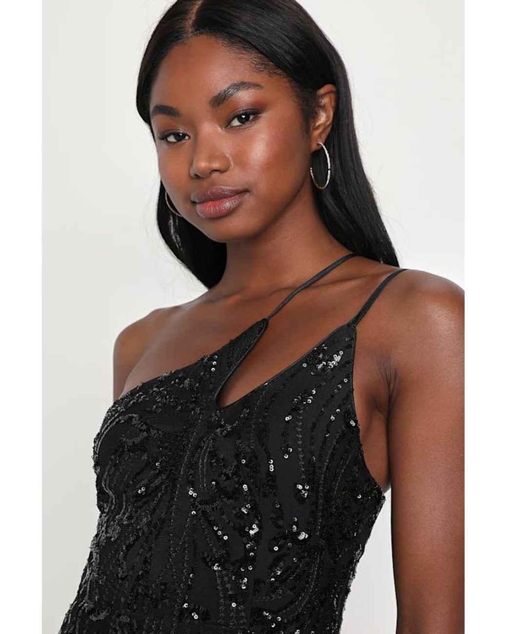 Lulus Black Alluring Shine Sequin One-Shoulder Mini Dress