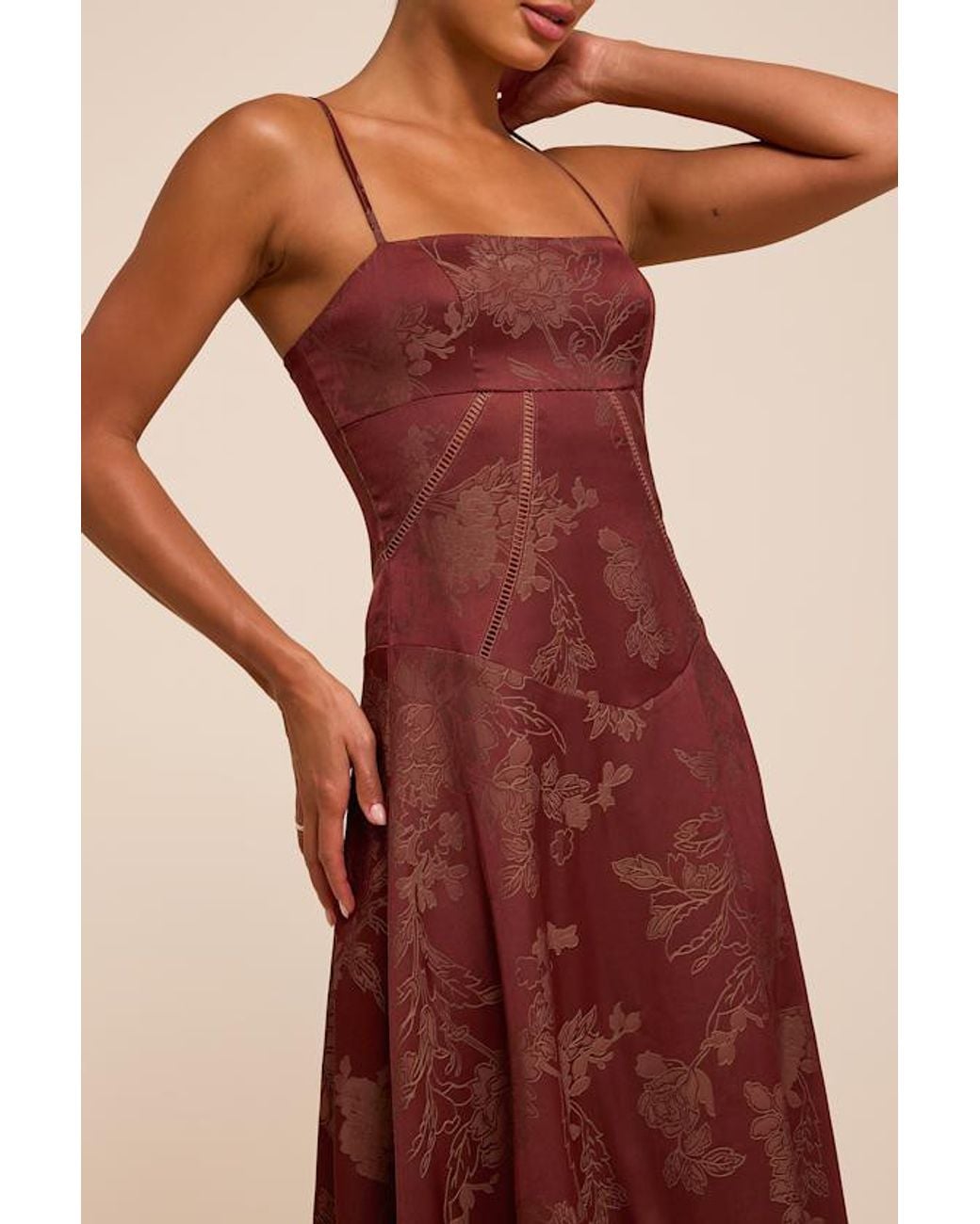 Lulus Red Dex Rust Jacquard Lace-Up Midi Dress