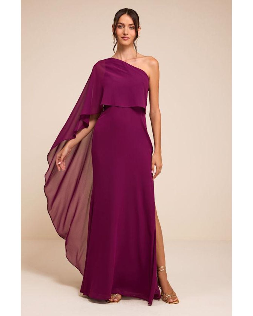 Lulus Purple Marlowe Plum One-Shoulder Cape Maxi Dress