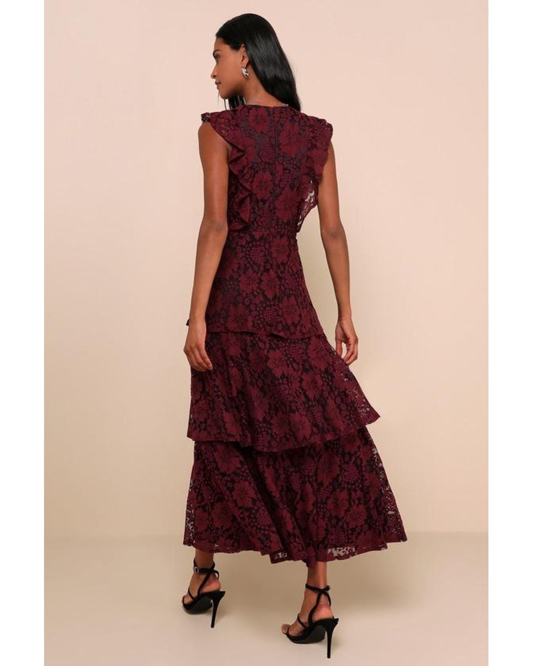 Lulus Molinetto Lace Ruffled Tiered Sleeveless Maxi Dress