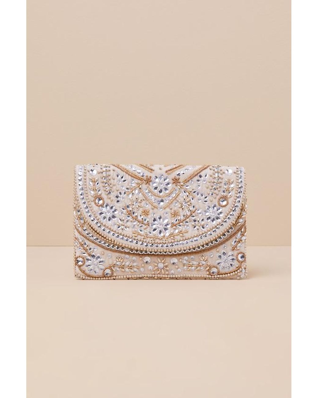 Lulus Black Convincing Shine Taupe And Beaded Rhinestone Clutch