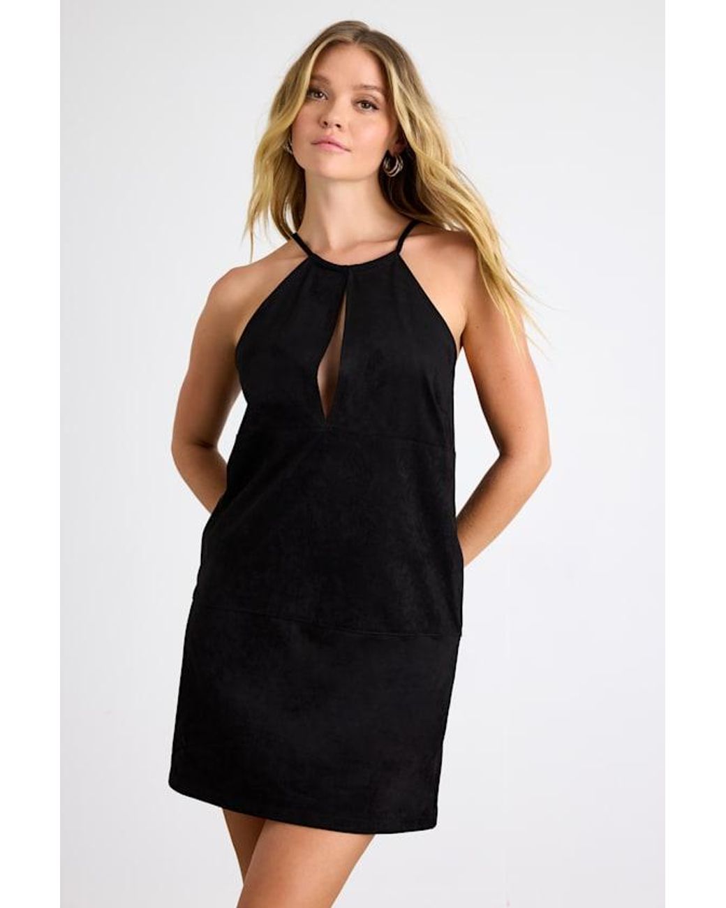 Lulus Black Westlynn Suede Cutout Shift Mini Dress