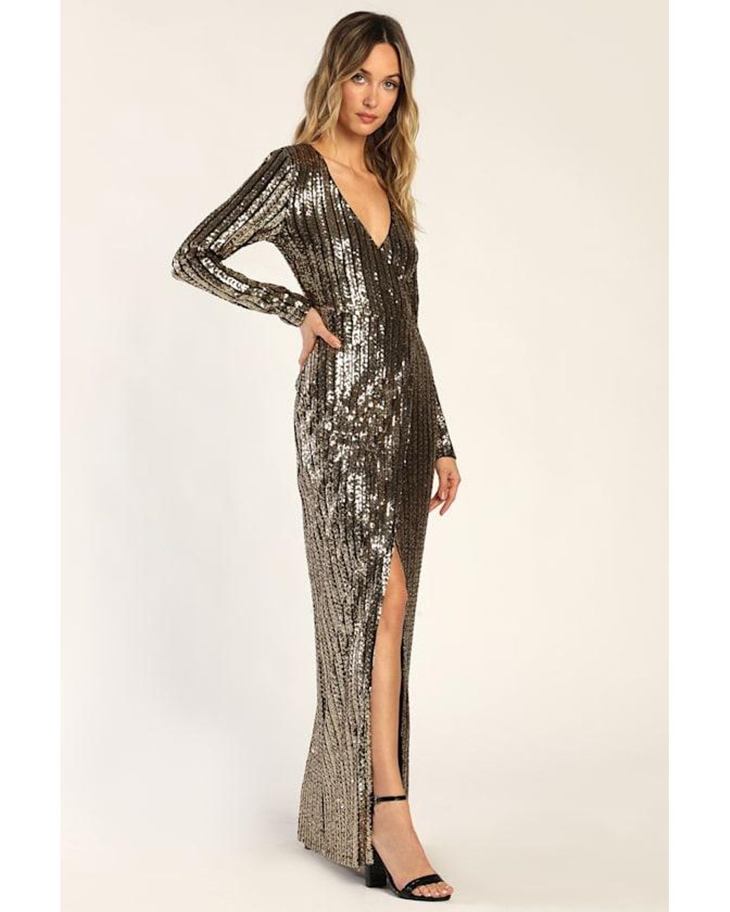 Lulus Natural Love Lasts Forever Sequin Long Sleeve Maxi Dress