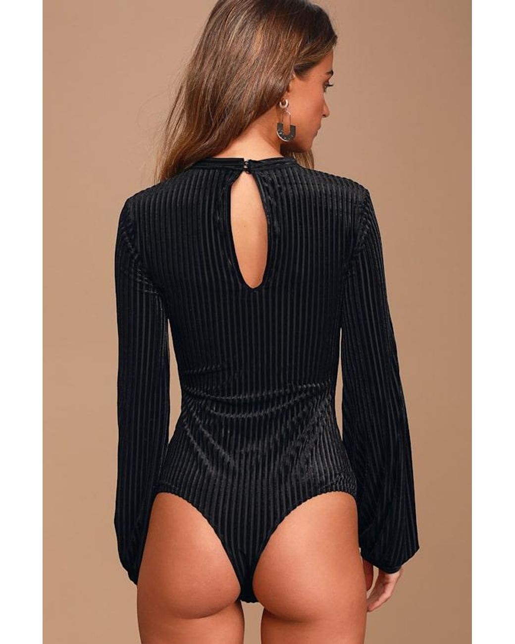 Lulus Black Always Alluring Striped Velvet Cutout Bustier Bodysuit