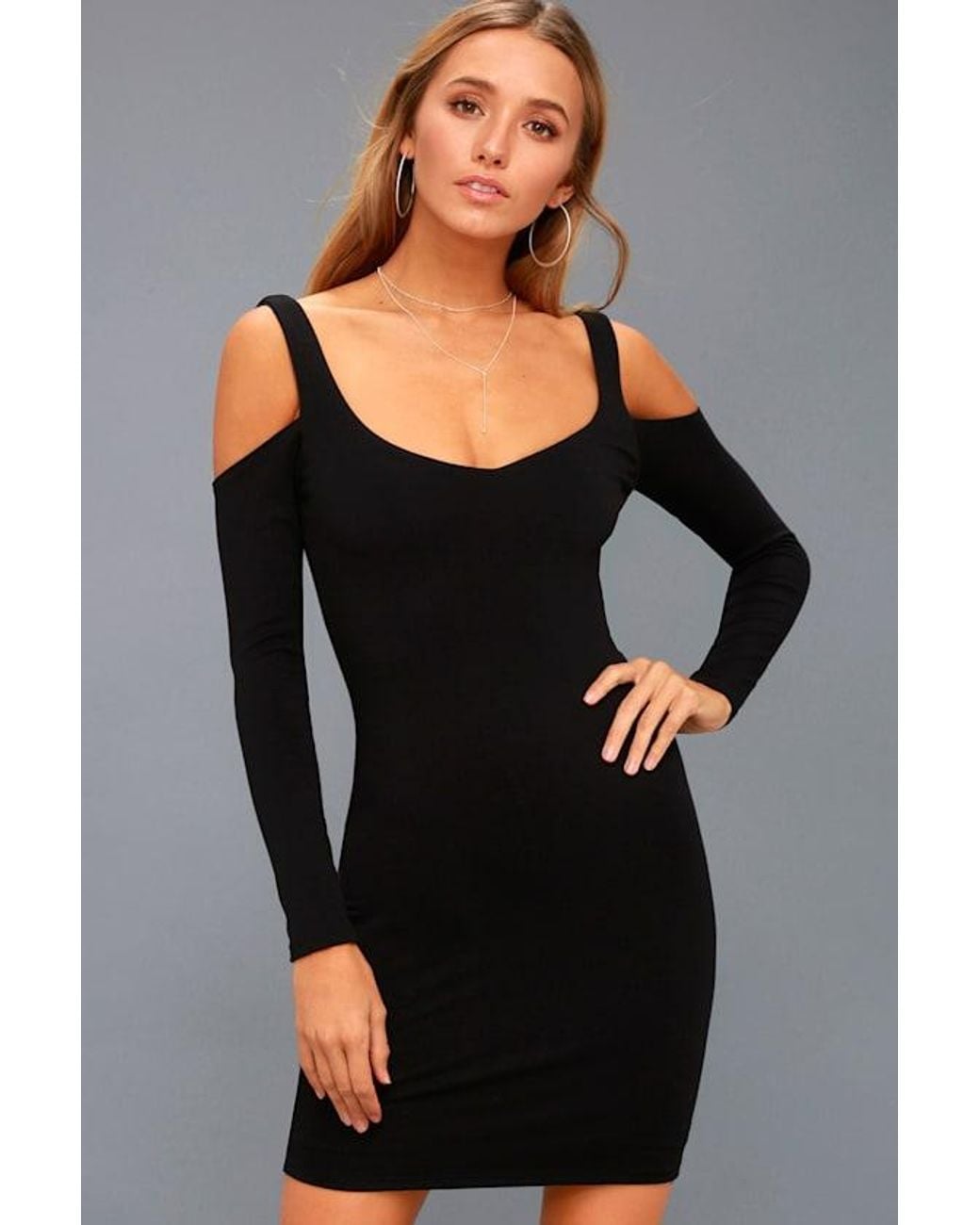 Lulus Black Dimitri Cold-Shoulder Bodycon Dress