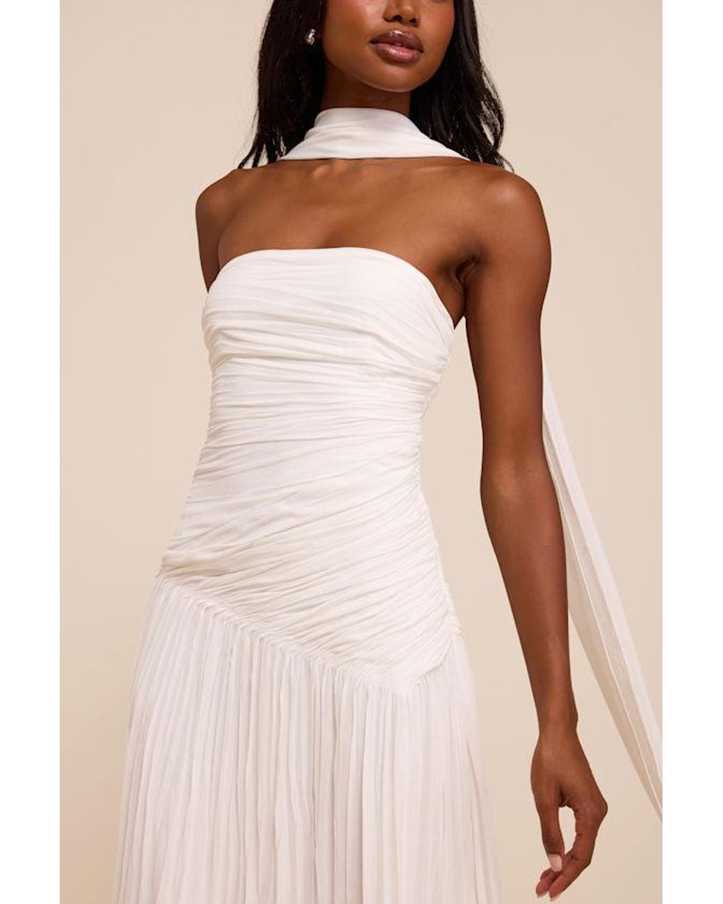 Lulus Natural Nellie Pleated Maxi Dress And Scarf Set