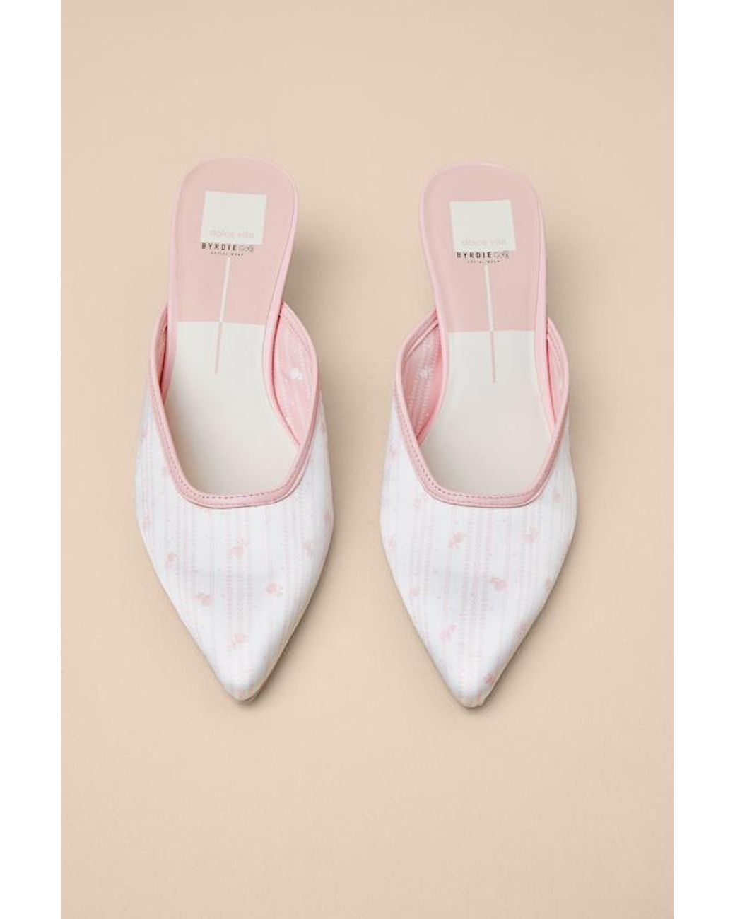 Dolce Vita Natural Cleo Floral Satin Pointed-Toe Kitten Heel Pumps