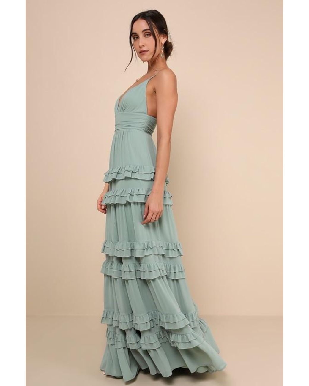Lulus Green Lavish Perfection Ruffled Tiered Maxi Dress