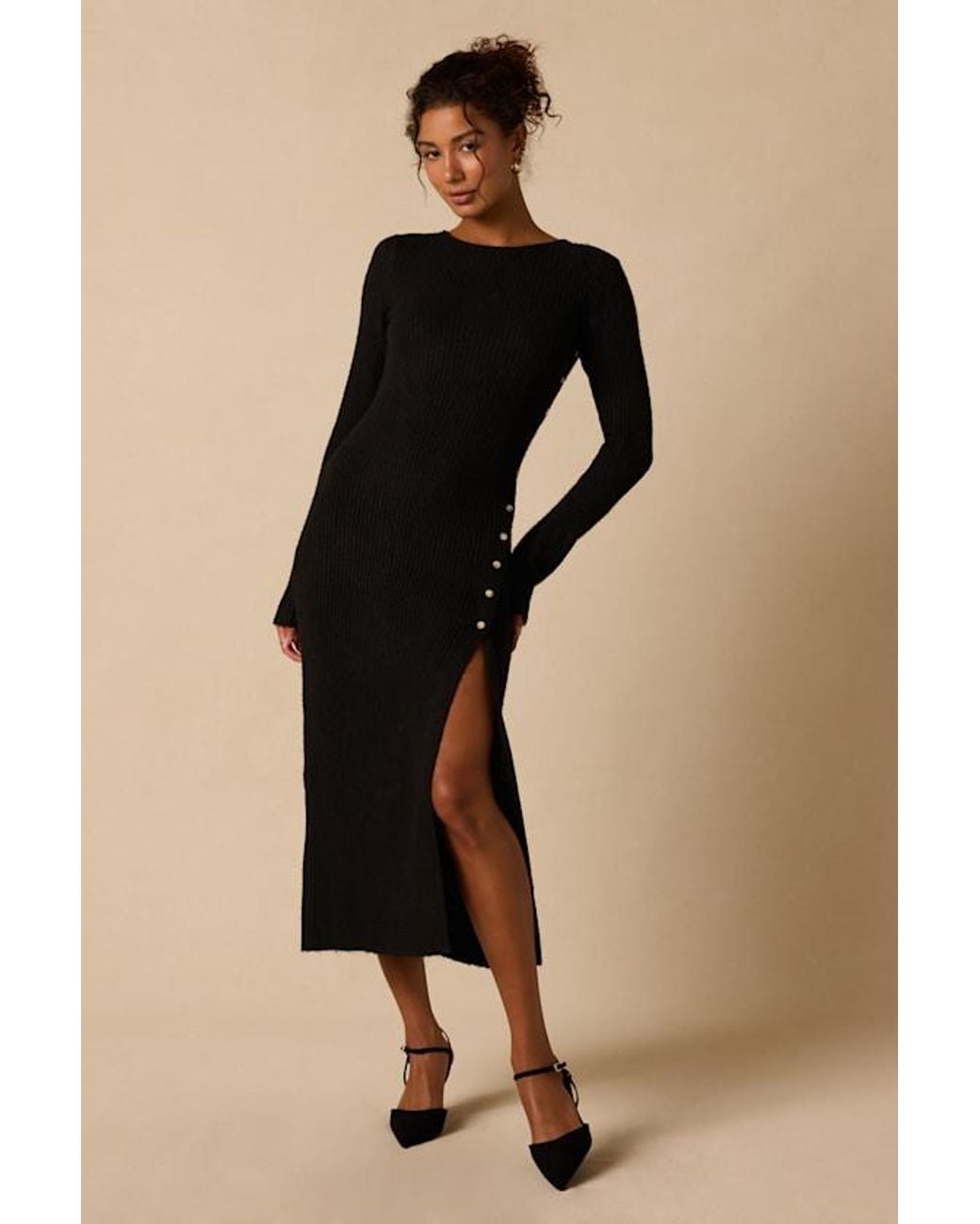 Lulus Natural Rileynn Ribbed Sweater Midi Dress