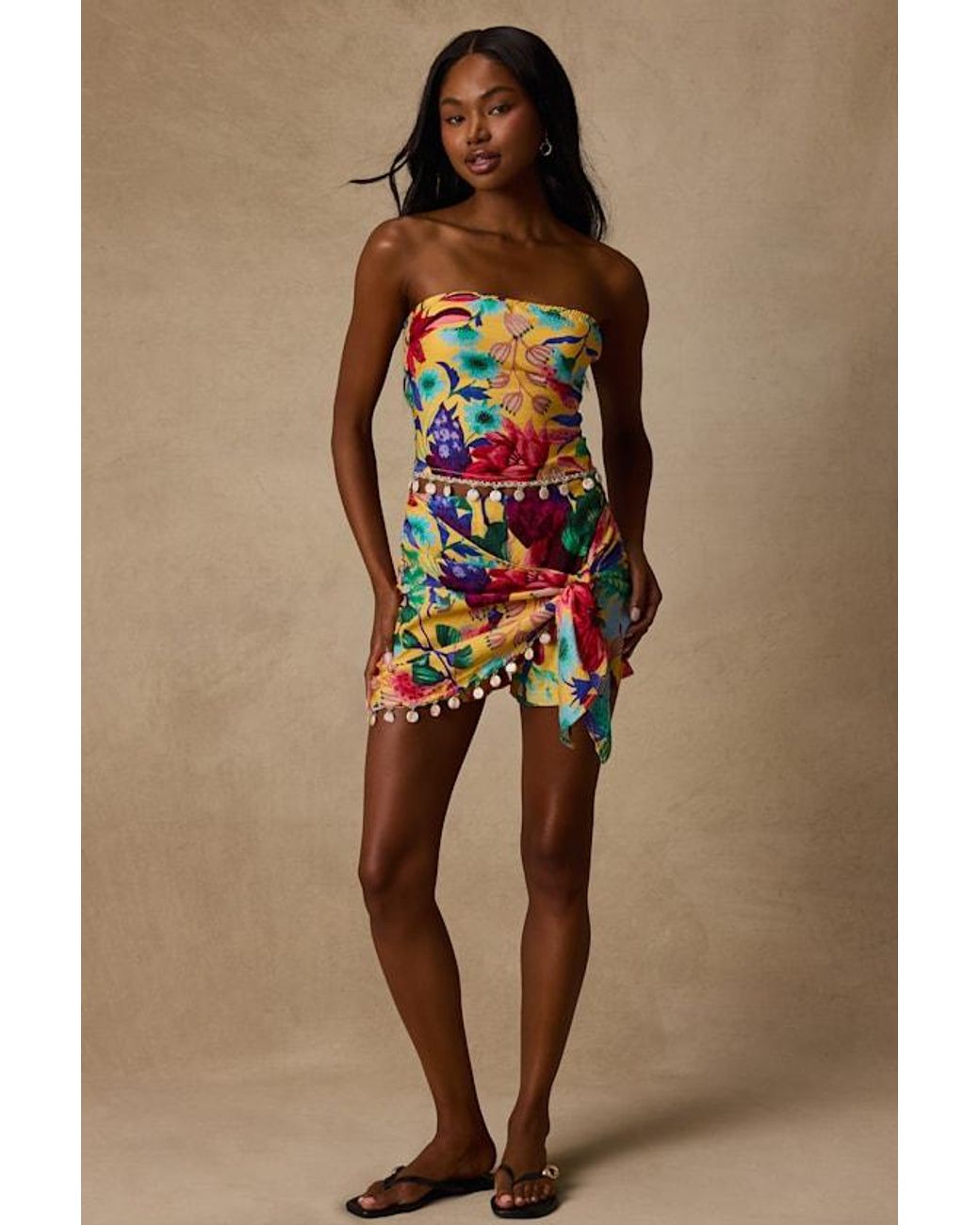 Lulus Red Kysa Multi Floral Strapless Crop Top