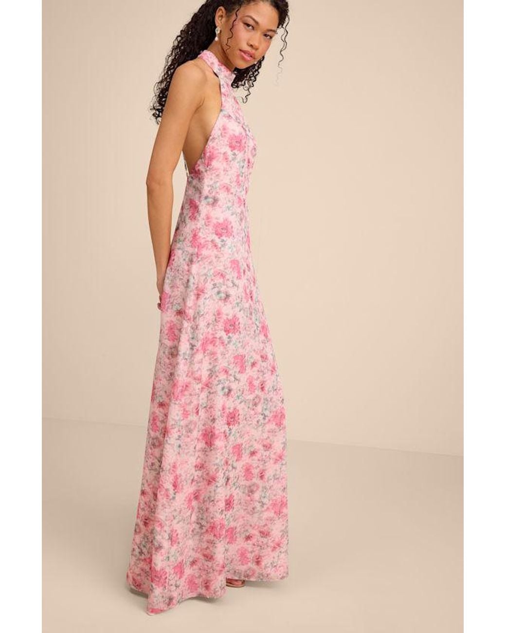 Lulus Pink Phebe Floral Halter Maxi Dress