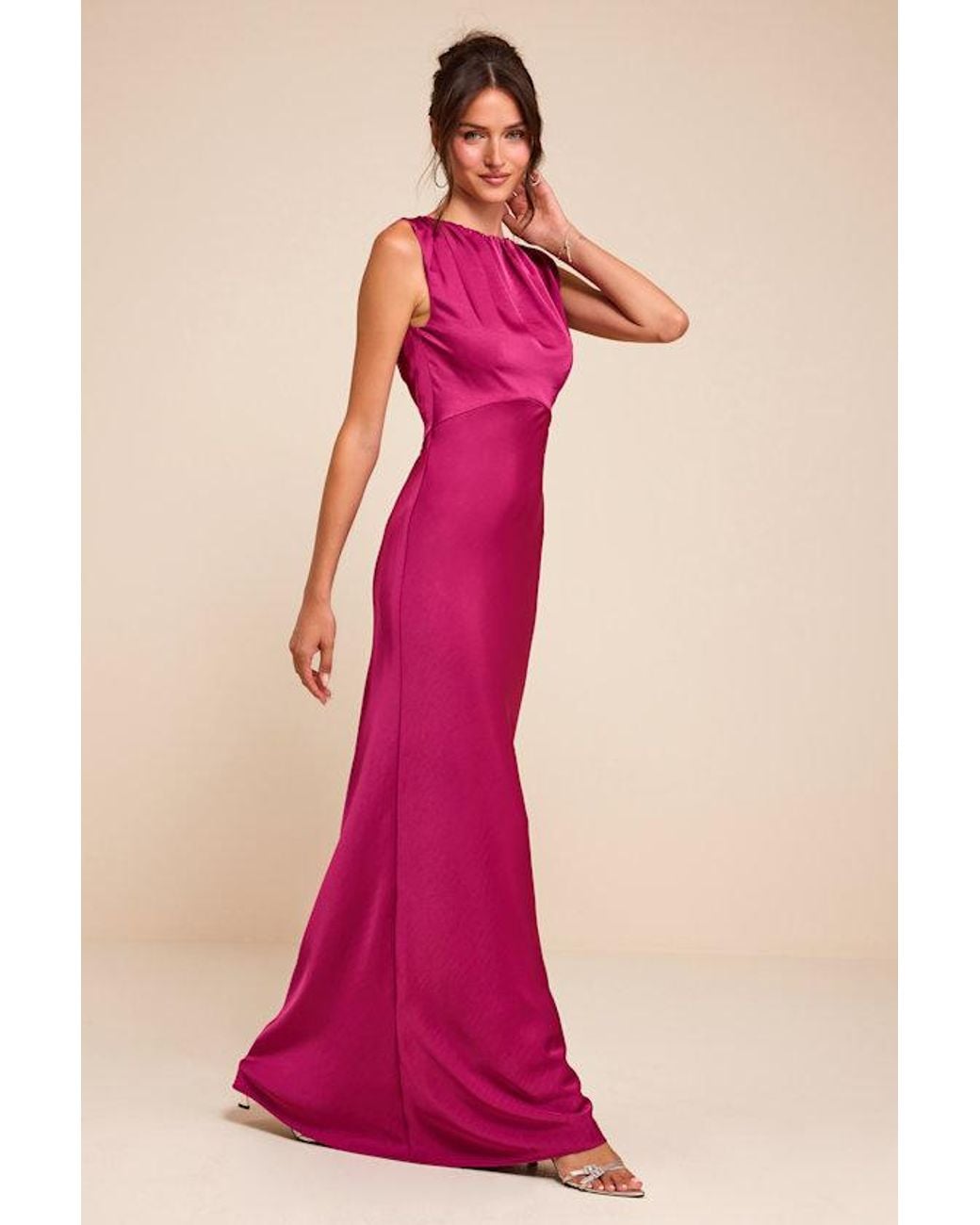 Lulus Pink Perla Satin Boat Neck Maxi Dress