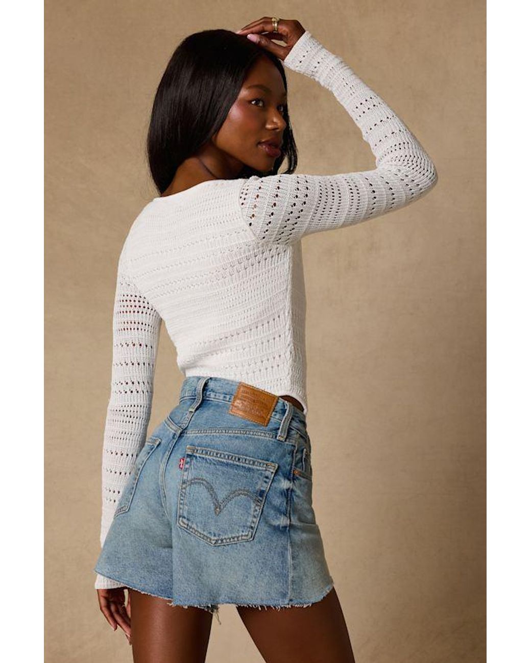 Lulus Blue Sarai Crochet Knit Cutout Bodysuit