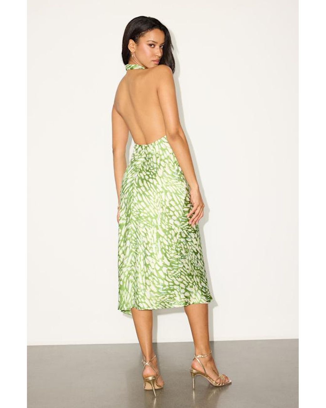 Lulus Green Beyond Classy Abstract Print Satin Halter Midi Dress