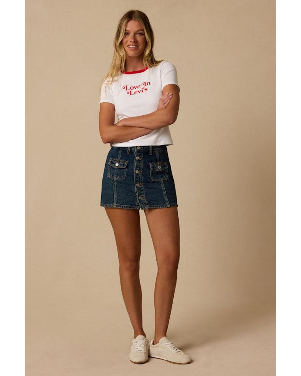 Levi's Blue Button Front Dark Wash Mid-Rise Skort