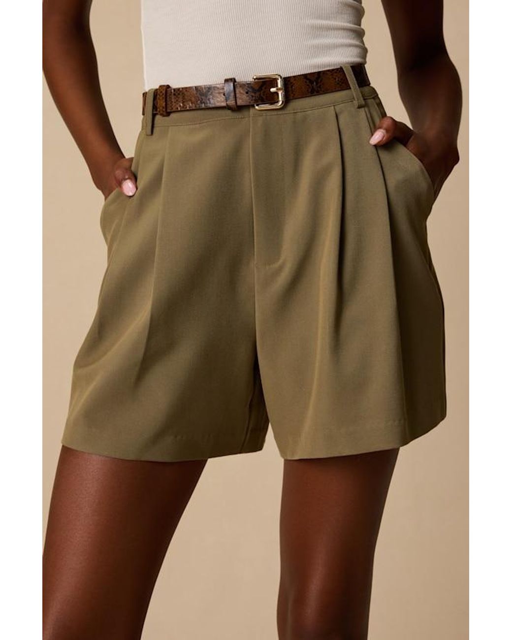 Lulus Natural Sharise Pleated High-Rise Shorts