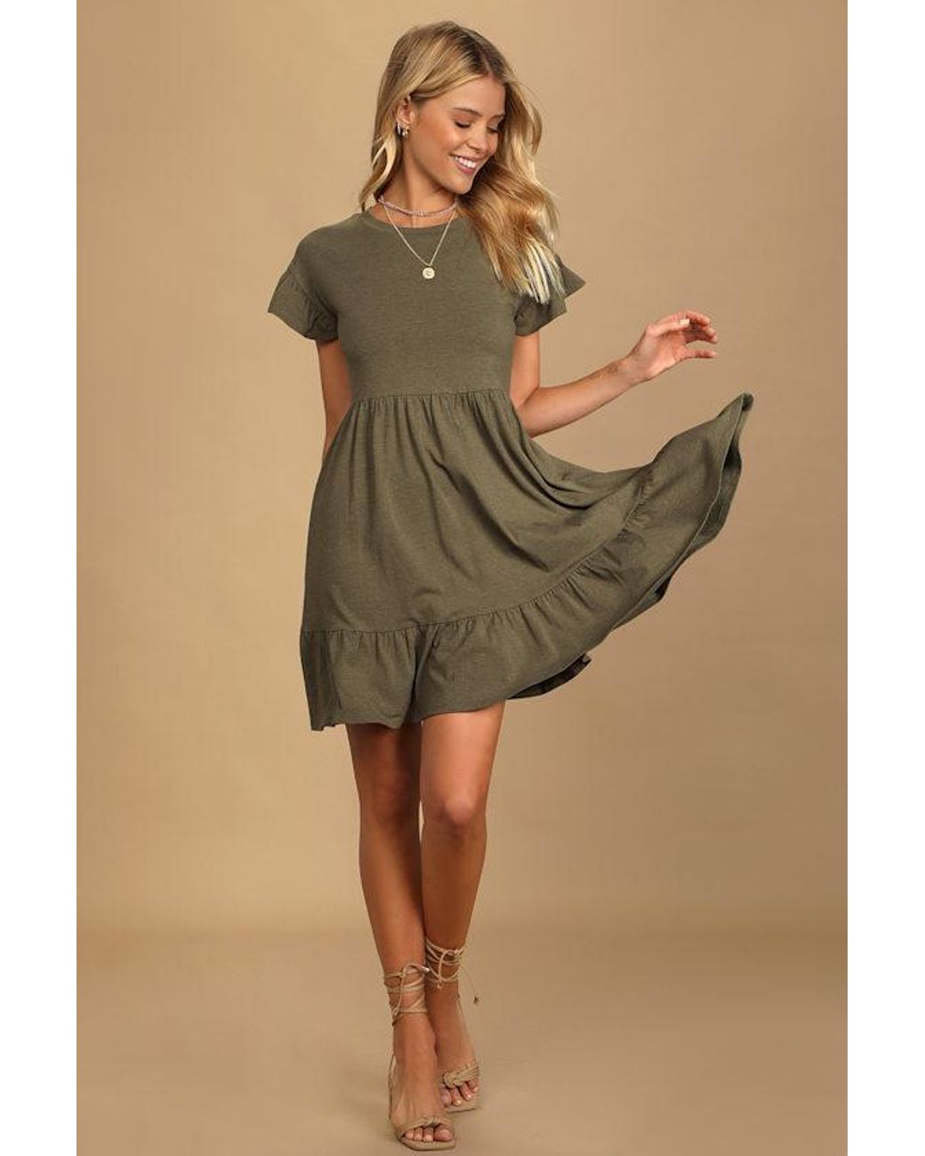Lulus Brown Sweetest Style Tiered Babydoll Dress