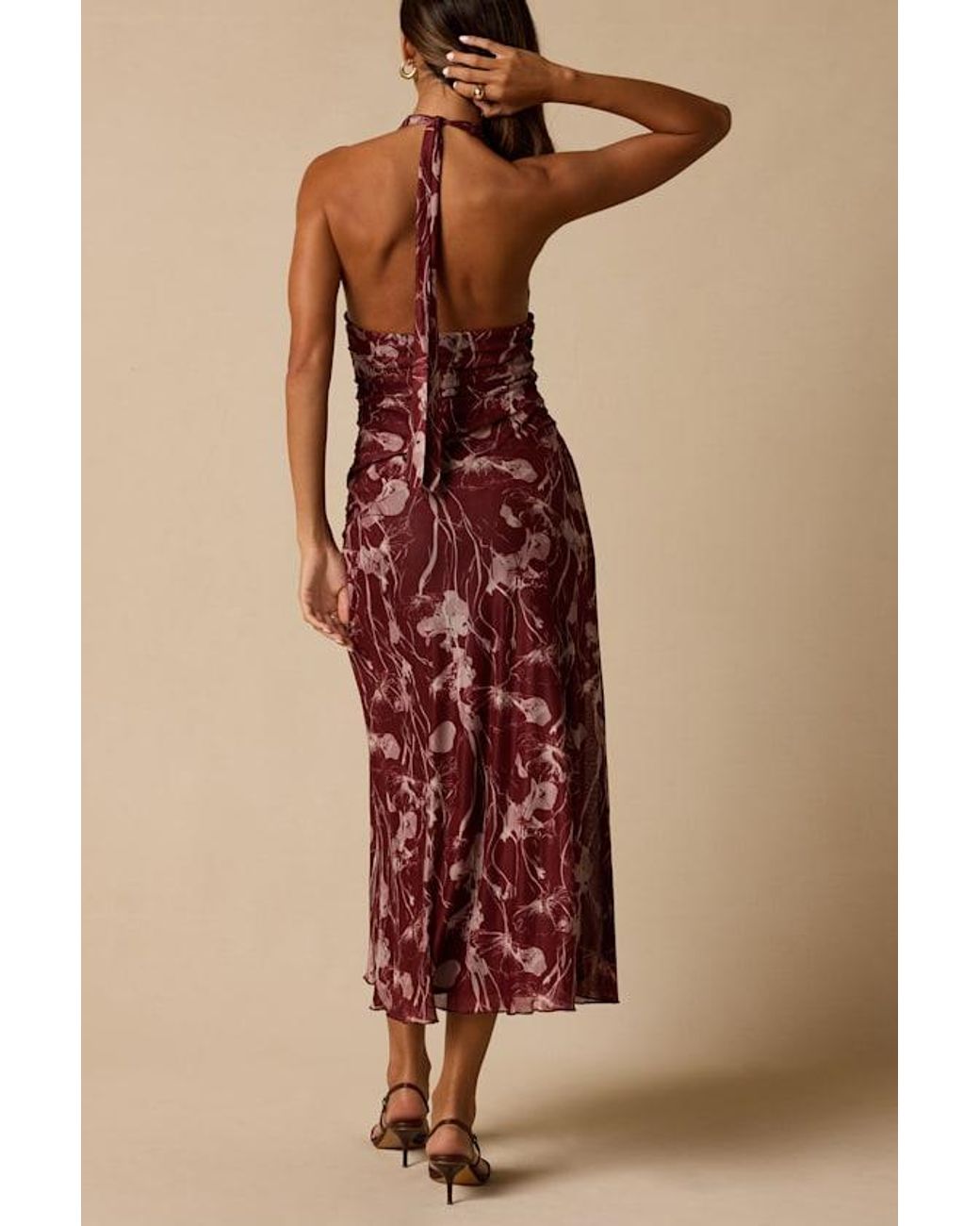 Lulus Red Betty Abstract Print Mesh Halter Midi Dress