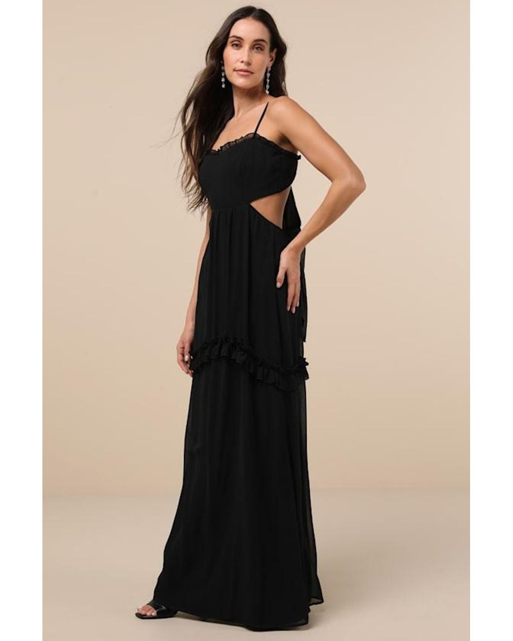 Lulus Black Pronounced Perfection Cutout Tie-Back Maxi Dress