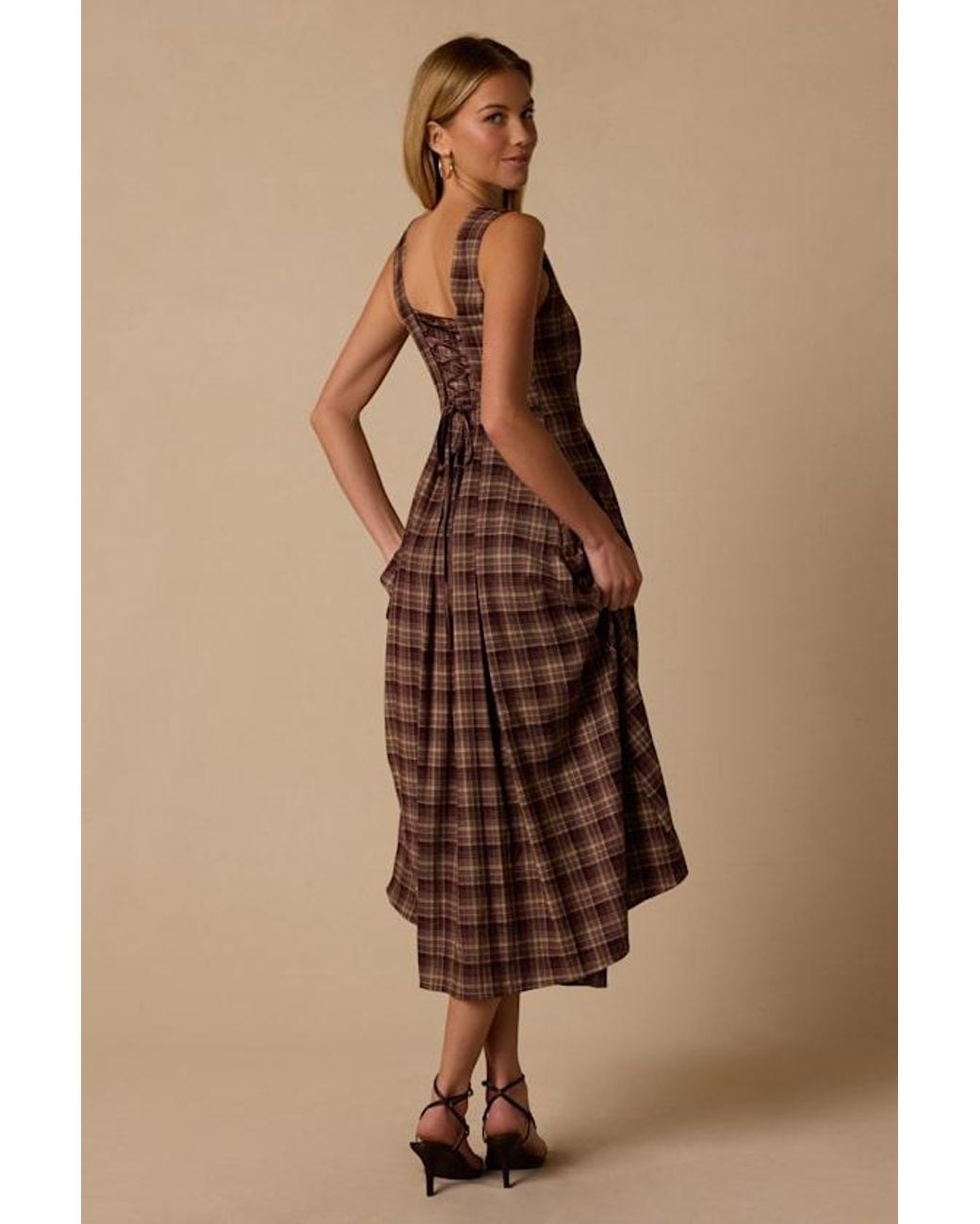 Lulus Natural Dolly Plaid Maxi Dress