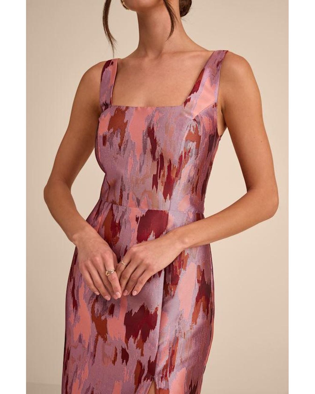 Lulus Pink Diani Abstract Jacquard Column Midi Dress