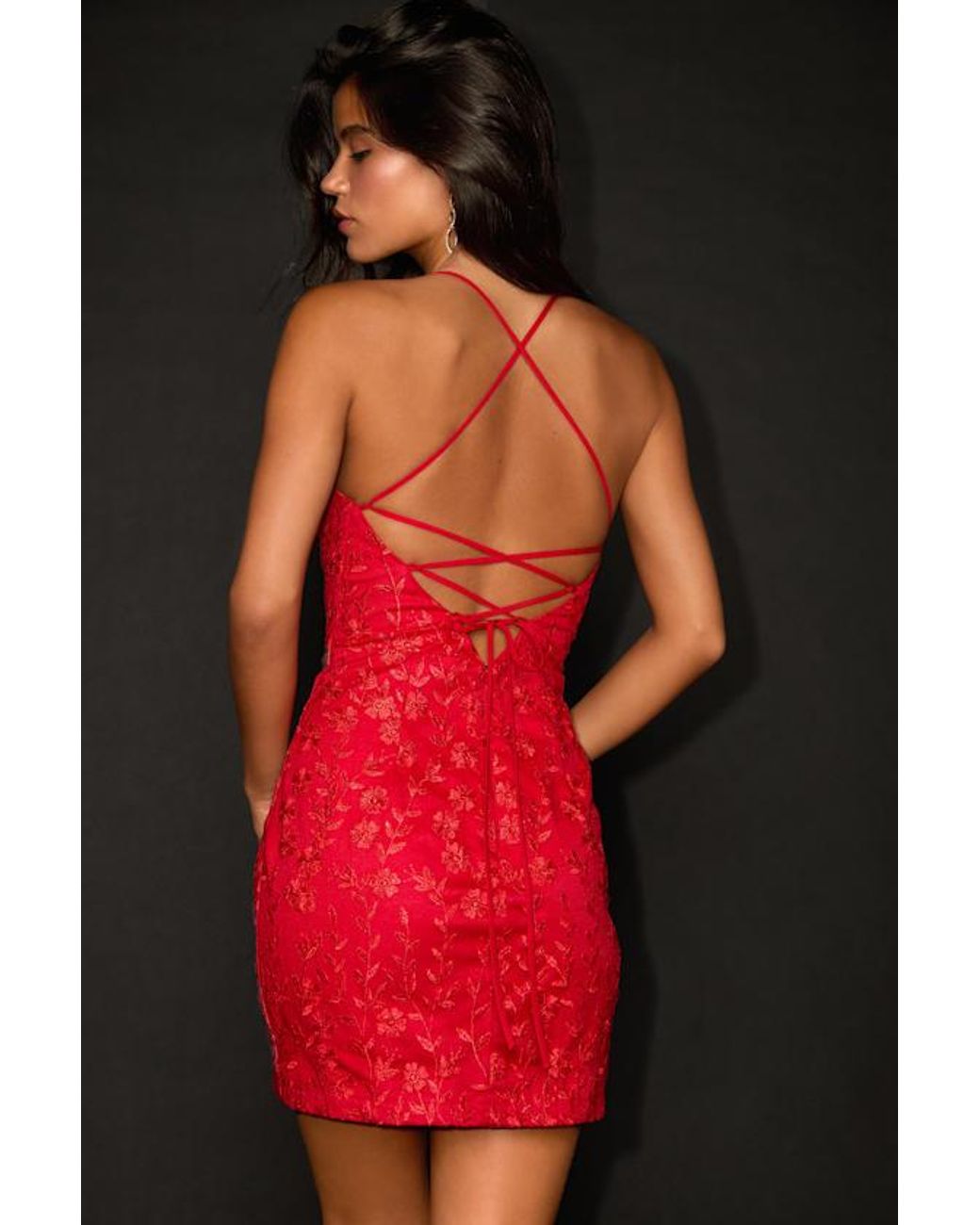 Lulus Lively Sweetheart Mesh Embroidered Lace-Up Mini Dress