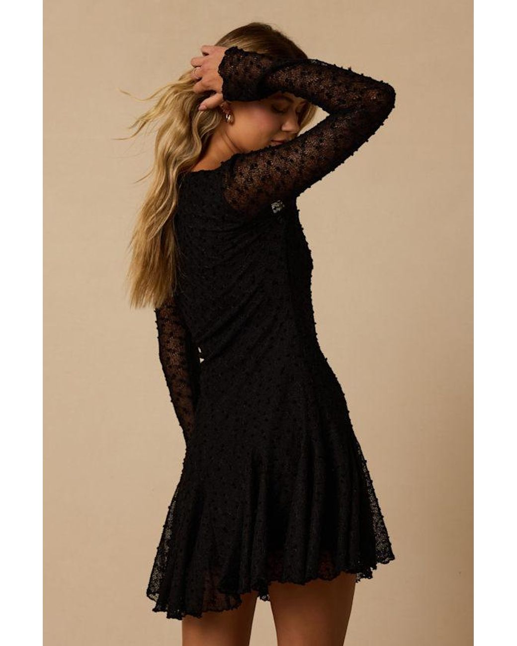 Lulus Black Madison Textured Knit Long Sleeve Dress