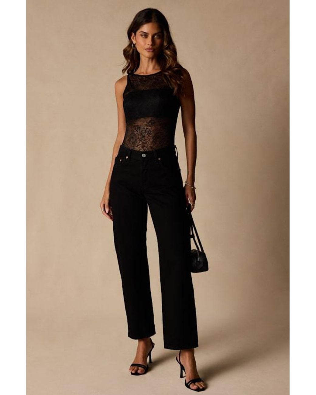 Lulus Black Tala Sheer Lace Sleeveless Bodysuit