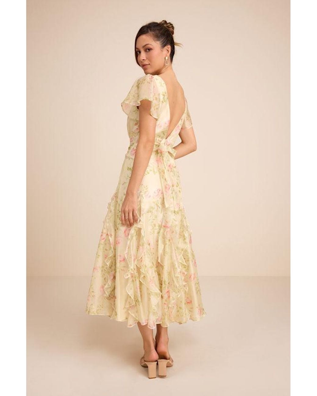 Lulus Natural Deluca Light Floral Ruffled Midi Dress