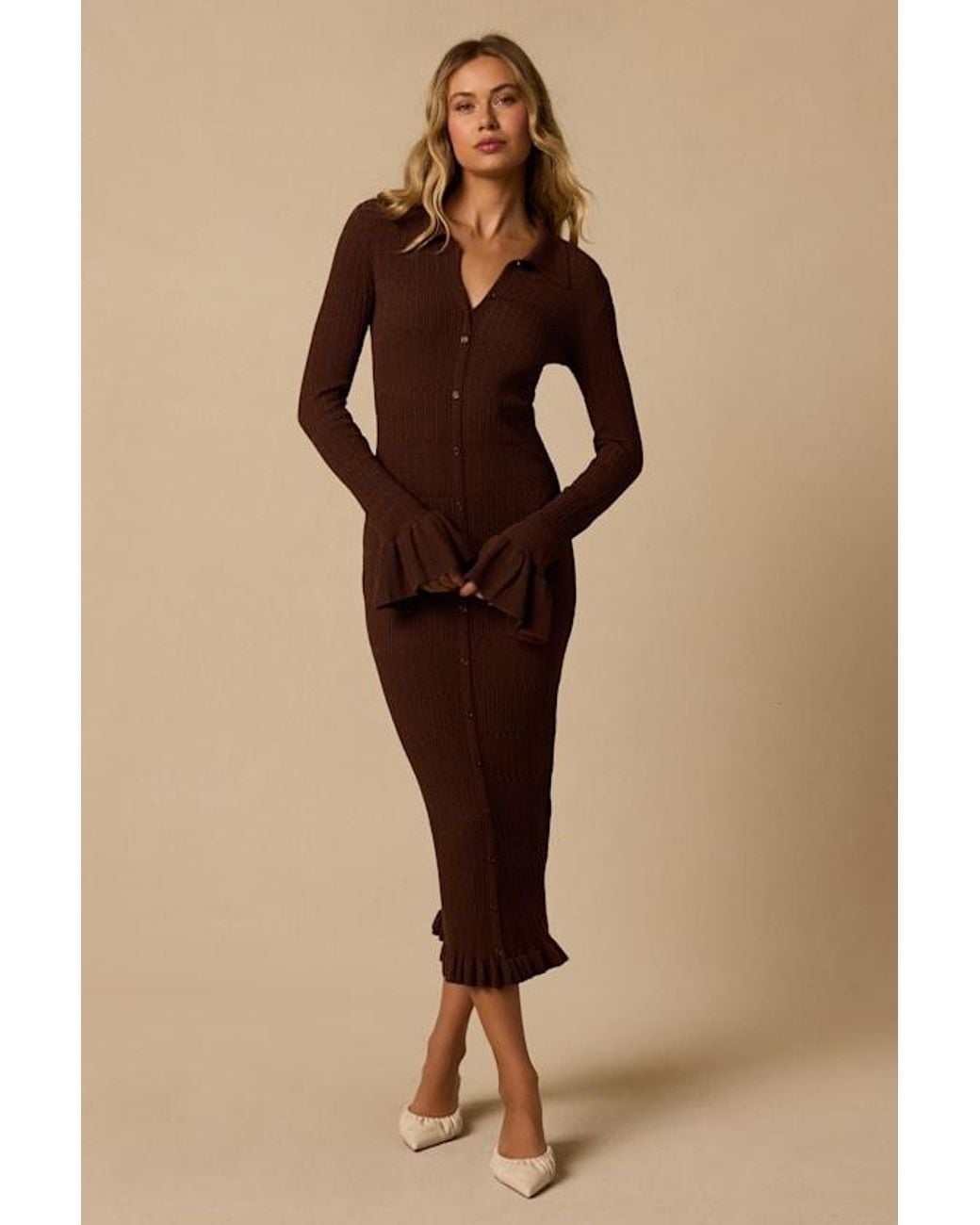 Lulus Natural Benson Ribbed Midi Sweater Dress