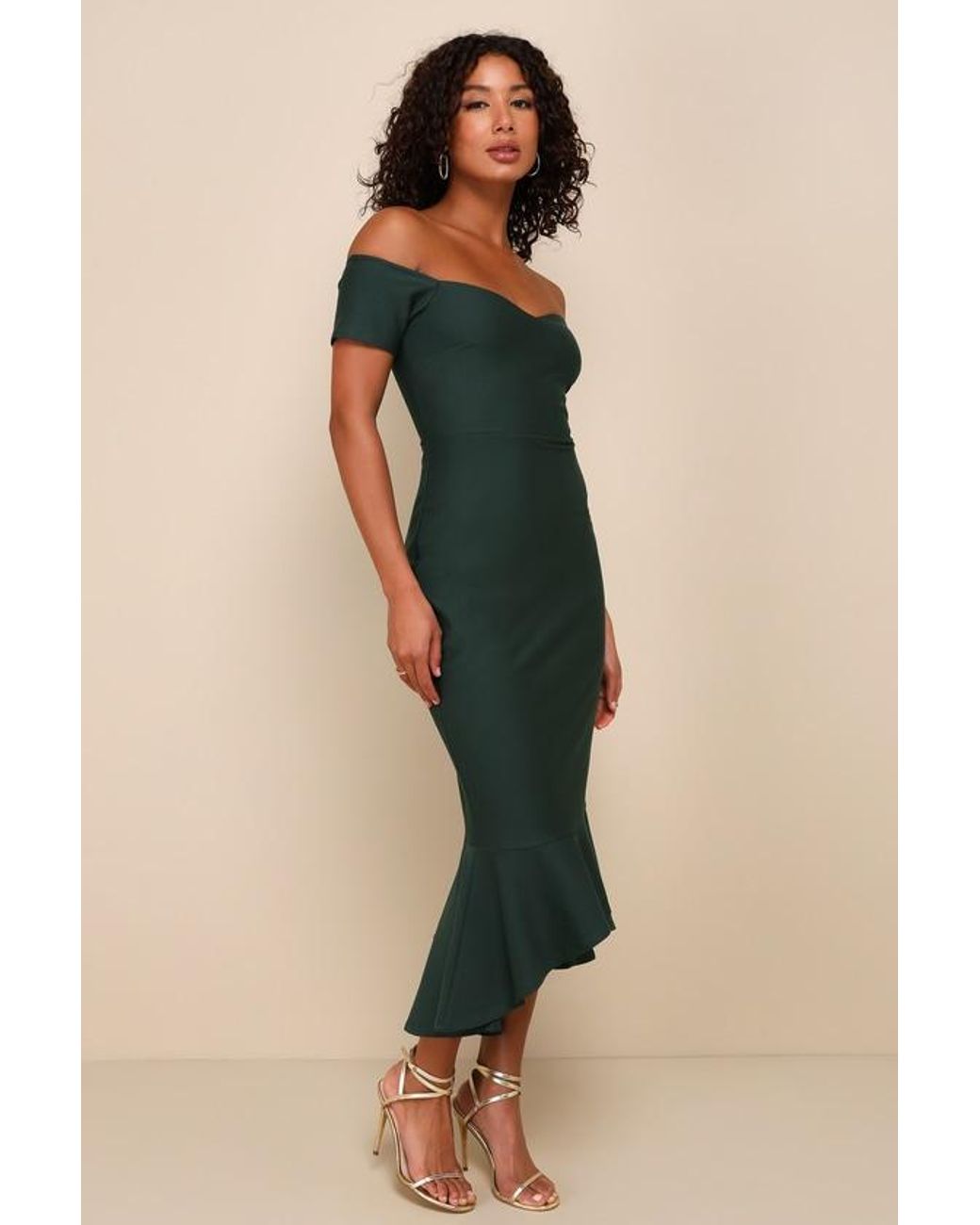 Lulus Blue How Much I Care Off-The-Shoulder Midi Dress